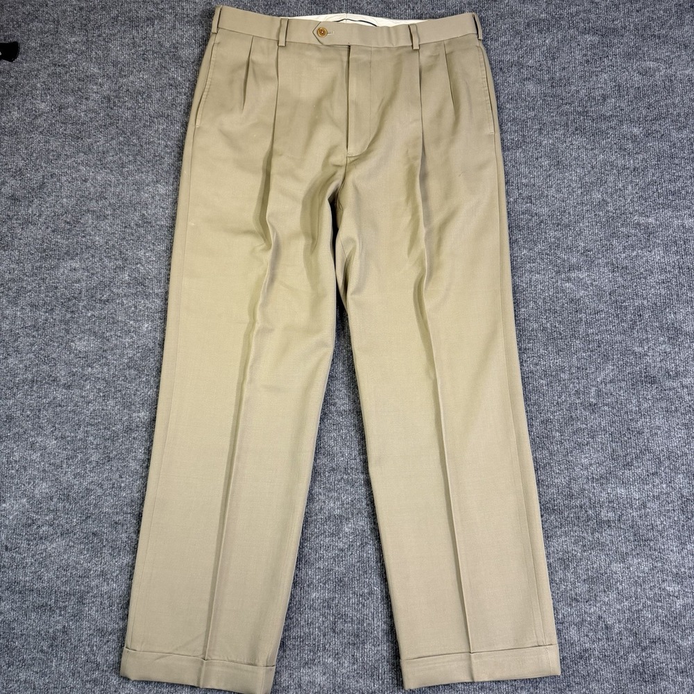 Brooks Brothers Dress Pants Men 36x34 Beige Wool Madison Trousers Flat (36x30)
